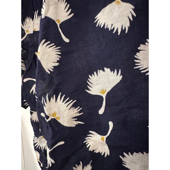 Old Navy Plus 3X Navy Blue Linen Top Blouse White Floral Print Short Sleeve - Picture 3 of 6